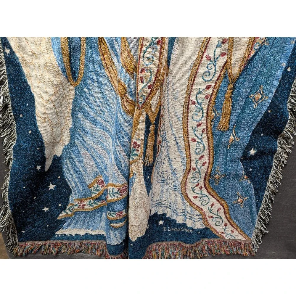 Linda Green Three Angels Tapestry Throw NWT Christmas Holiday Blanket 51